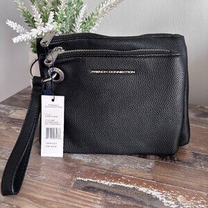 NWT French Connection Lara Pebble Double Slim Pouches Wristlet Black